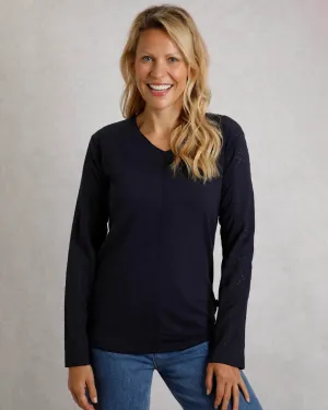 Topia Midnight Organic Cotton Broderie Sleeve Outfitter Top