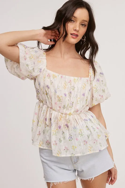 White Floral Baby doll Blouse