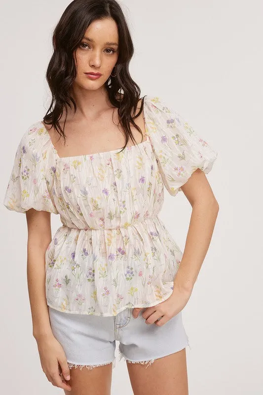 White Floral Baby doll Blouse