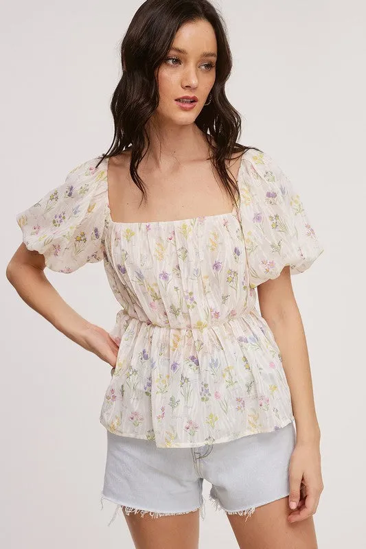 White Floral Baby doll Blouse