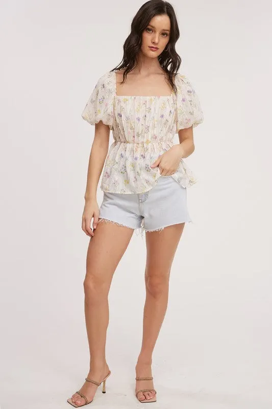 White Floral Baby doll Blouse