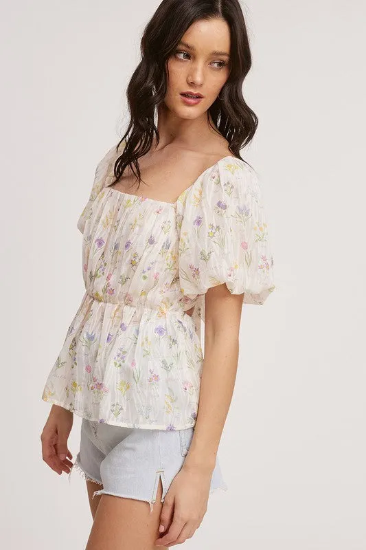 White Floral Baby doll Blouse