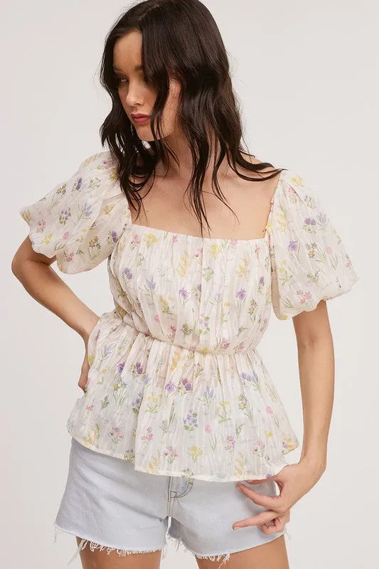 White Floral Baby doll Blouse