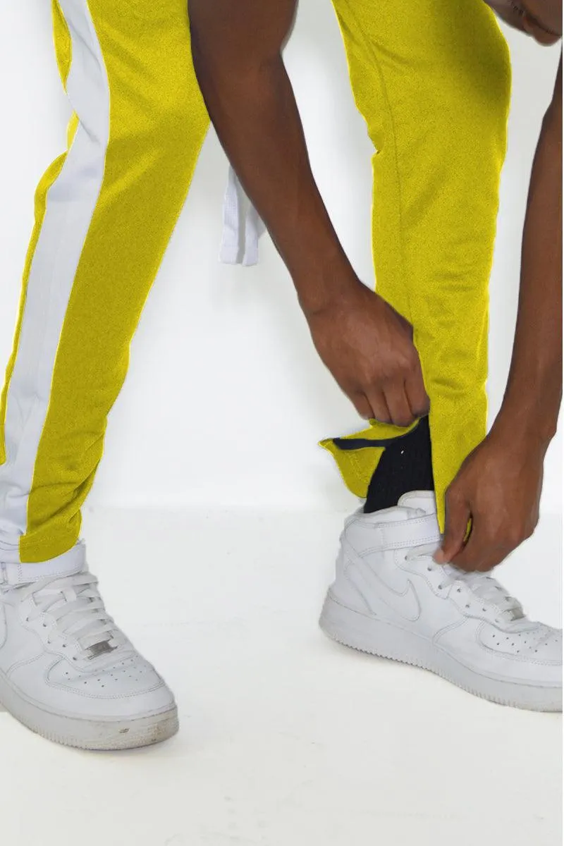 Yellow And White Classic Slim Fit Track Pants